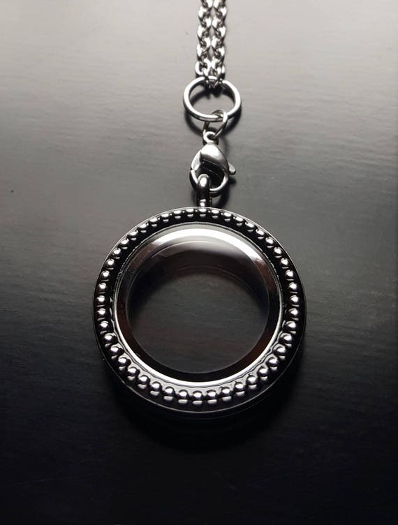 Large Silver Stainless Steel Floating Locket w/Vintage