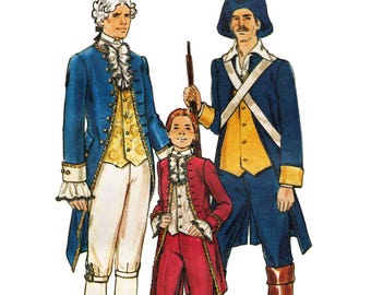 Boys Colonial Minuteman Statesman Costume Pattern Hamilton George Washington Historical Costume Sewing Pattern Butterick 4208 Boys Size 8