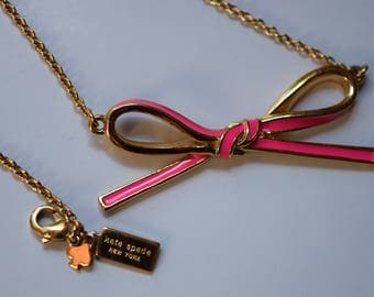 kate spade bow necklace pink enamel and gold