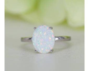 165 ct oval cabochon lab created white opal solitaire ring in sterling silver anniversary - Opal Wedding Ring 165 ct oval cabochon lab created white opal solitaire ring in sterling silver anniversary - Opal Wedding Ring