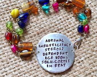 Beaded Medical Alert Bracelet, Boho Custom Medical Id, Medical ID Bracelet, Stamped ID Bracelet, Alert Bracelet, Diabetic Id Bracelet,