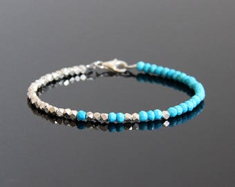 Genuine Turquoise Bracelet - Turquoise Bracelet, Seed Bead Bracelet, Turquoise Silver Bracelet, December Birthstone, Birthstone Bracelet