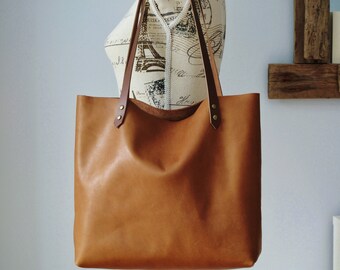 Tan leather bag, leather tote, leather tote bag, leather purse, cognac tote, shoulder bag