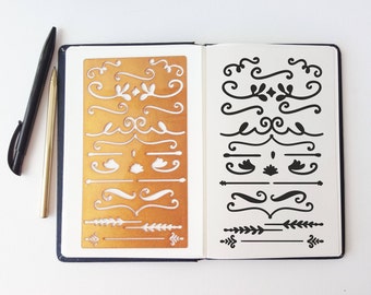 Planner Stencil, Bullet Journal Stencil, Brass Metal Stencil, Ornament Stencil - fits A5 journal & Midori Regular