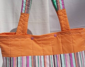 Orange Stripes Quilted Tote Hand Bag Shopping Homemeade