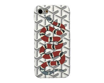 Luxury Goyard x Gucci Red Snake White Blue Case France Paris Leather Phone hard Matte Cover For iPhone 7 Plus 6 Plus 6S Fundas