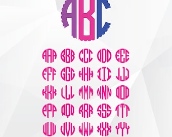 Scalloped Circle Monogram SVG, Circle monogram font svg files for Silhouette,Cricut, Print,Design and any more