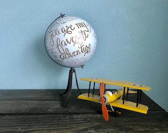 Wedding Guest Globe, 'You are my favorite adventure,' hand-painted made-to-order