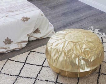 Gold/Silver Moroccan Pouf-Moroccan Metalic Faux Pouf-Nursery Foot Stool Pouf-Boho Wedding Gifts-Moroccan Boho Decor-Modern Living Room Decor