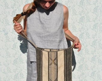 Woven bag, ethnic woven bag, vintage tribal bag, woven ethnic tote bag, boho woven bag, woven wool bag, gray woven bag, Balkans bag