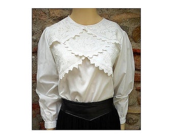 1970s René DERHY white embroidered indian cotton BLOUSE // size M