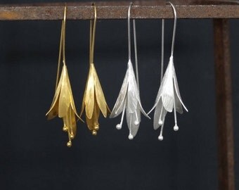 Silver Earrings, Gold Earrings, Flower Earrings, Floral Earrings, Brushed Silver, Brushed Gold, Sterling Silver, Gold Vermeil