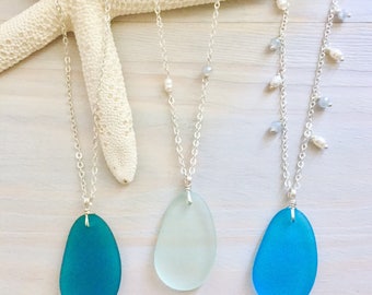 Sea Glass Necklace - Beach Glass Necklace - Sea Glass Jewelry - Mermaid Jewelry - Beach Wedding Jewelry - Beach Bridesmaid Necklace