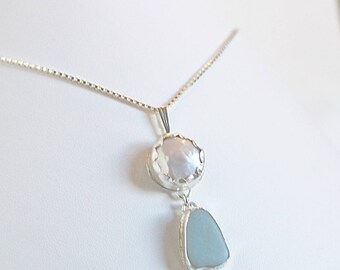 Sea glass jewelry - sea glass necklace - pearl necklace - ocean glass necklace - beach glass necklace - beach jewelry - gift for her