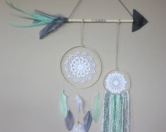 Grey Teal Dream Catcher Feather Arrow-Teal Arrow Decor-Tribal Nursery-Baby Girl Nursery-Scandinavian Modern-Dreamcatcher Set-Kids Room Decor