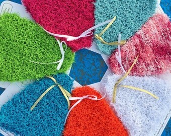 Set of 2 Face Cloths, Exfoliating Washcloth, Hand Knit Scrubby, Pliable Flexible Triangle Shape, Complexion Care, Skin Softening Buff & Puff