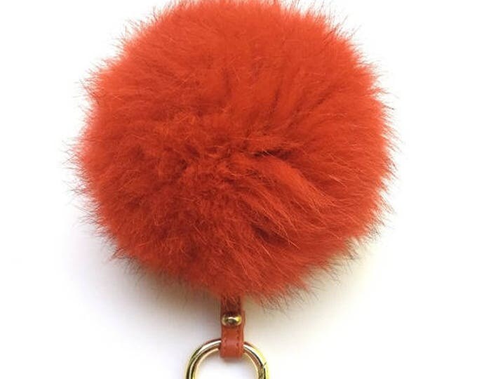 Fox Fur bag charm, fur pom pom keychain, fur ball keyring purse charm dusty orange