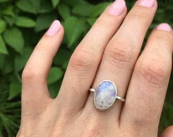 Moonstone Ring, sterling silver moonstone ring, rainbow moonstone ring, dainty moonstone ring, oval moonstone ring, MADE TO ORDER