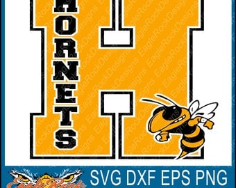 Hornets| Varsity Letter| SVG| DXF| EPS| Png| Digital Cut File| Mascot| Sports Mom Designs| Football| Basketball| Silhouette| Cricut