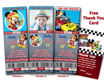 Mickey And The Roadster Racers tickets Invitation - Mickey And The Roadster Racers Birthday Party Invite, Mickey Mouse Party, tickets mickey