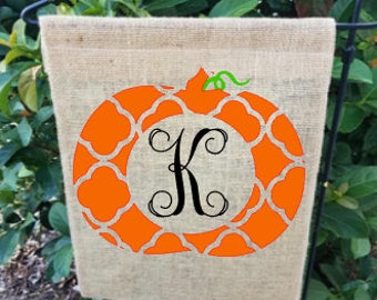 Pumpkin Monogrammed Burlap Flag / Fall Garden Flag / Personalized Garden Flag / burlap garden flag