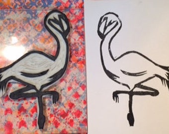 Hand carved Flamingo rubber stamp