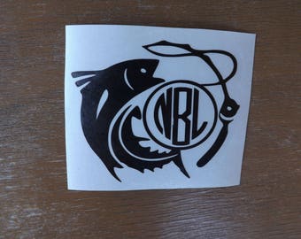Monogram Fishing Decal-Yeti decal-window decal-fishing decal-car decal-Monogram decal-Tumbler decals-laptop decals-personalized decals-decal