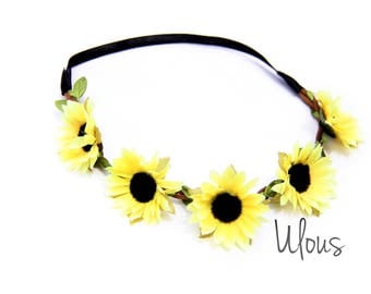 Sunflower Headband, Sunflower Flower Crown, Sunflower Head Wrap, Sunflower Flower Crown, Flower Headband, Sunflower Halo, EDC, Coachella