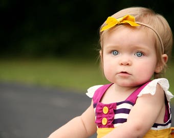 MUSTARD VINTAGE VELVET Skinny Hand-tied Bow (Headband or Clip)- velvet bow headband; velvet bow; newborn bow; baby headband; toddler bow