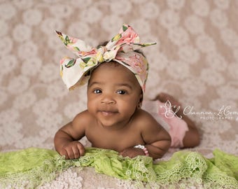 LINEN FLORAL Gorgeous Wrap- headwrap; fabric head wrap; floral head wrap; bows; newborn headband; baby headband; toddler headband