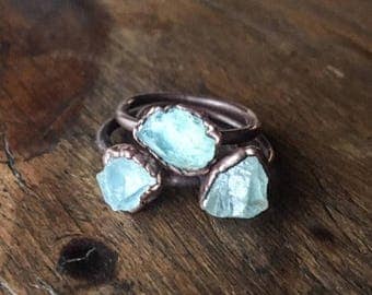 ON SALE Raw Aquamarine Ring | March Birthstone | Aquamarine Jewelry | Raw Aquamarine | Electroformed Ring | Stone Ring | Crystal Ring |