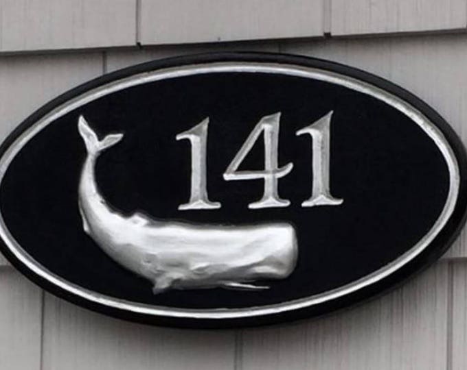 Handcrafted house number signs - with figure 3 + numbers - 6.5" x 10" x 1"