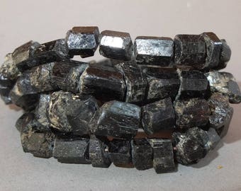 Necklace Strand with Unpolished Black Tourmaline Beads from Nepal, Ethnic Folk Jewelry Himalaya Region, FREE SHIPPING