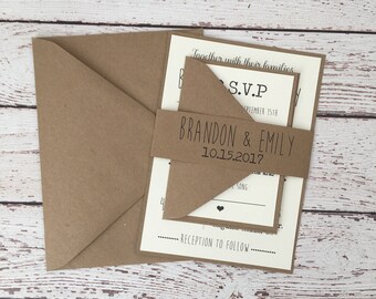 Simple rustic wedding invitation, rustic invitation, rustic modern invitation, belly band rustic invitation, country invitation,
