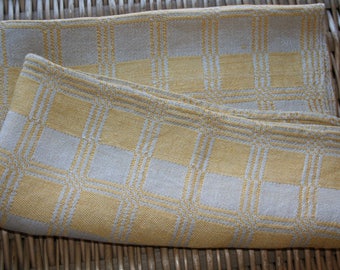 Yellow swedish tablecloth Retro Cotton Table Runner PEONIES Brown Yellow Vintage Swedish Linen Cottage style