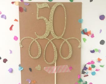 Glitter "50" Cake Topper, fifty, 50th birthday, 50 birthday pick, glitter 50, Gold 50, glitter cake topper, Happy 50th Birthday
