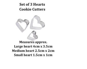 3 small heart shaped cookie cutter for cake decorating Great for other crafts