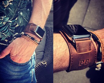 Personalized Leather Apple Watch Cuff Apple Watch Strap Boyfriend Gift Husband Gift Wide Apple Watch Leather Band 42mm apple watch band 38mm