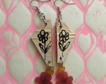 Dangle Ceramic and Plastic Charm Earrings