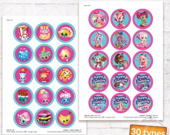 Shopkins Cupcake Toppers Shopkins Favor Labels Shopkins Birthday Party Stickers with matching Invitation Customized Digital File