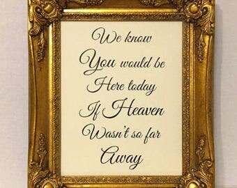 Framed gold We know you would be here today if Heaven wasn't so far away sign/Ornate framed memorial sign
