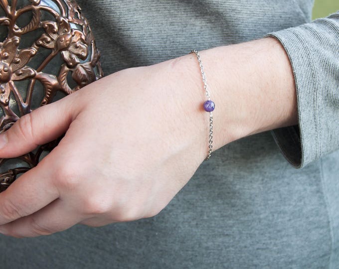 Natural charoite bracelet, Beauty gift, Charoite jewelry, Natural beads bracelet, Small purple bracelet, Ball chain bracelet, FREE SHIPPING