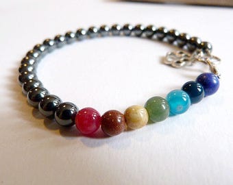 Zen and ethnic bracelet "the 7 chakras" mixed hematite and gemstones.