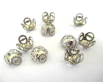 50 bead caps 8mm silver color filigree