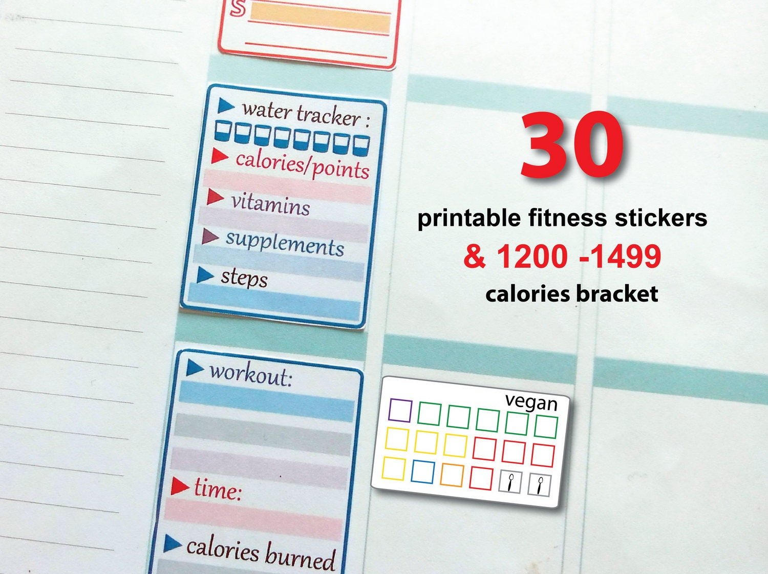 Weight loss tracking stickers 1200 calories bracket stickers