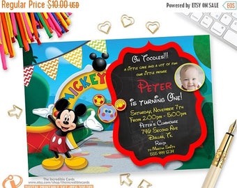 50% OFF SALE Mickey Mouse Invitation with photo, Mickey Mouse Photo Birthday Invitation, Mickey Mouse Clubhouse Invitation, Mickey Printable