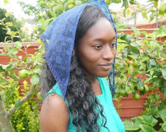 Navy blue Lace Triangle Mantilla Head Covering