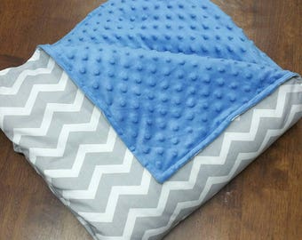 Cozy Weighted Blanket - Grey Chevron and Soft Minky- custom weighted