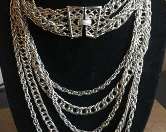 Crown Trifari Five Strand Silver Necklace