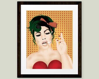 Smoking Pin Up Girl Pop Art Vector 8x10 DOWNLOADABLE PRINT